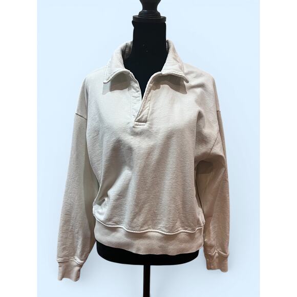 Sporty & Rich Sweaters - Sporty & Rich Polo Collar Sweatshirt Size S | Cream Made in USA
